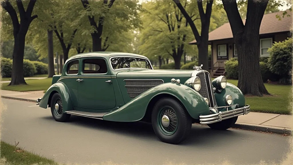 Colorized postcard of a vintage car.
