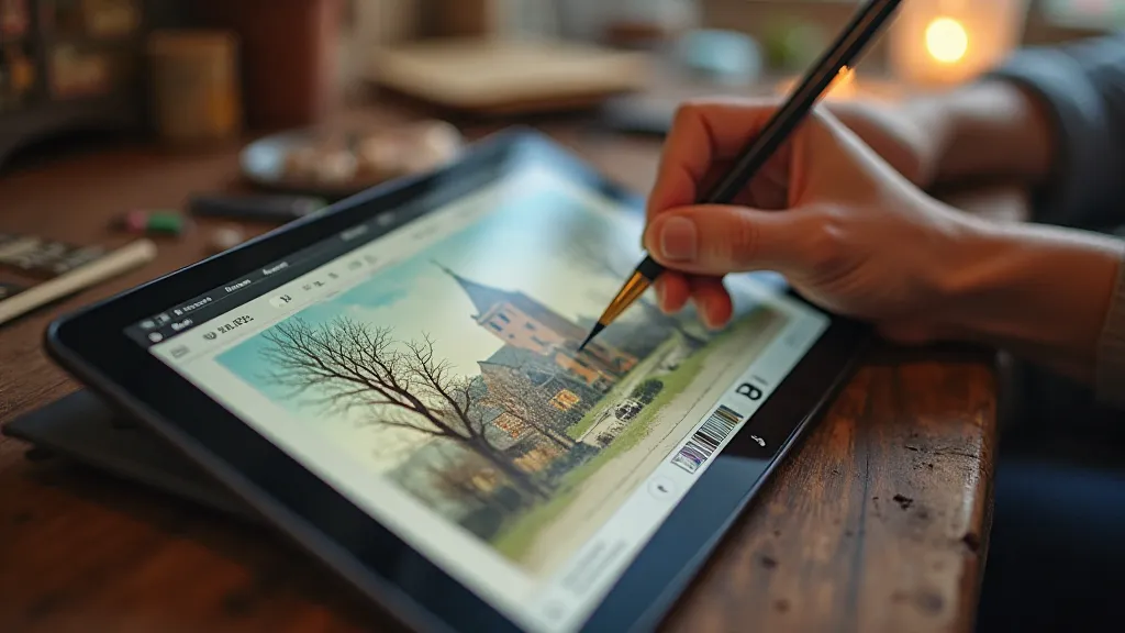 Digital artist's workspace showing postcard colorization