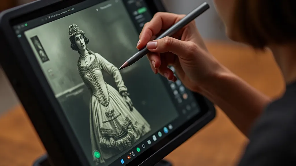 Digital artist restoring a vintage postcard.