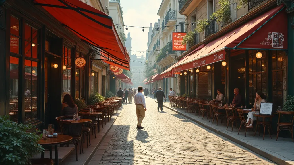 Colorized Parisian cafe scene with realistic sunlight