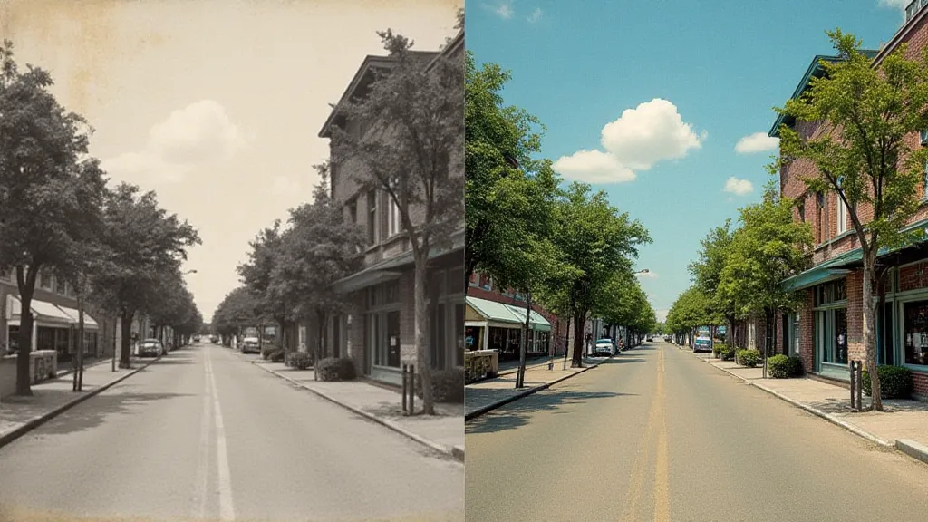Antique postcard before and after colorization