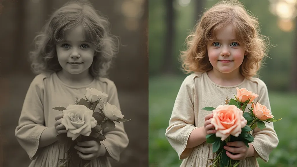 Before-and-after comparison of a colorized postcard.