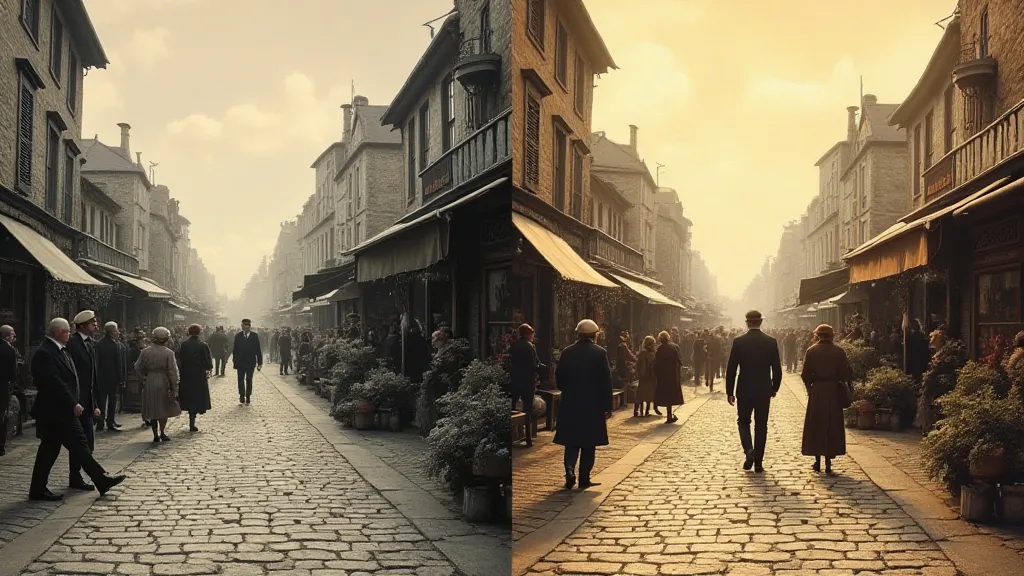 Comparison of a damaged postcard and its colorized version