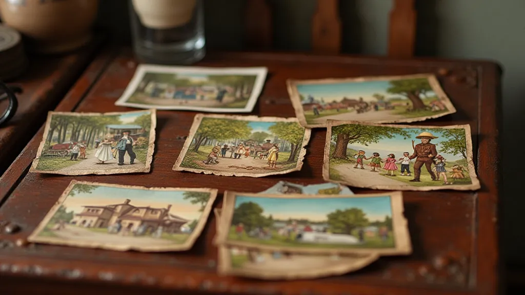 Display of colorized antique postcards.