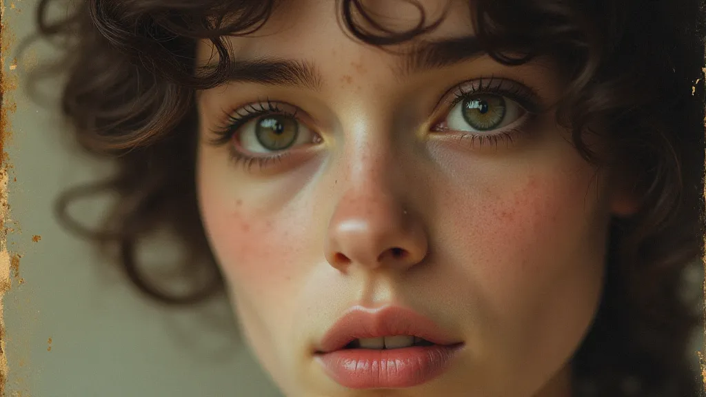 Close-up face on a vintage postcard colorization